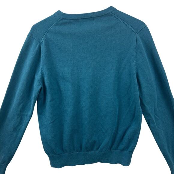 Lands’ End Supima Cotton V-Neck Sweater Men’s Medium Teal Long Sleeve Knit - Picture 3 of 6